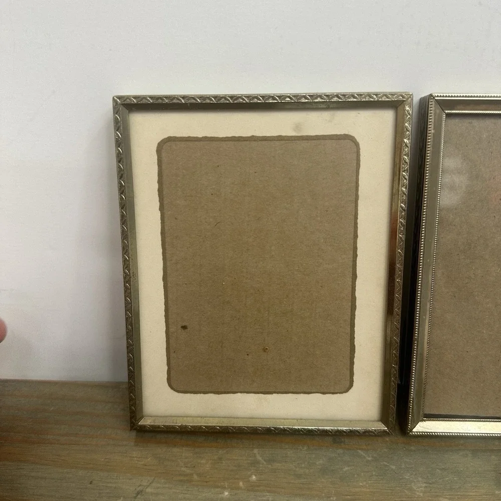 Vintage 4 Gold Tone Brass Art Deco Standing Folding Shelf Picture Frames Mini